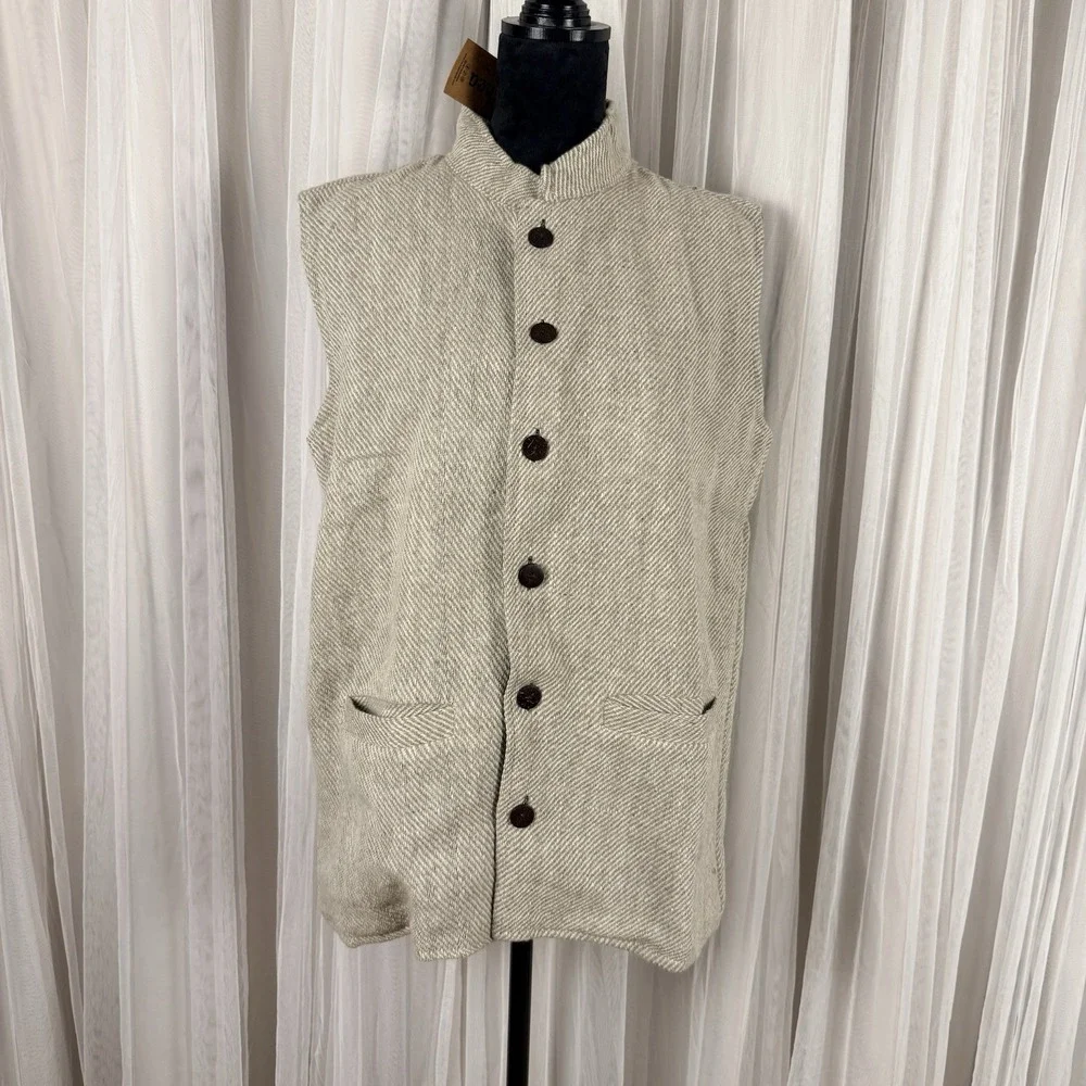 Rhea Wool Sleeveless Shawl Vest One Size Herringbone Boho Layering Made In India
